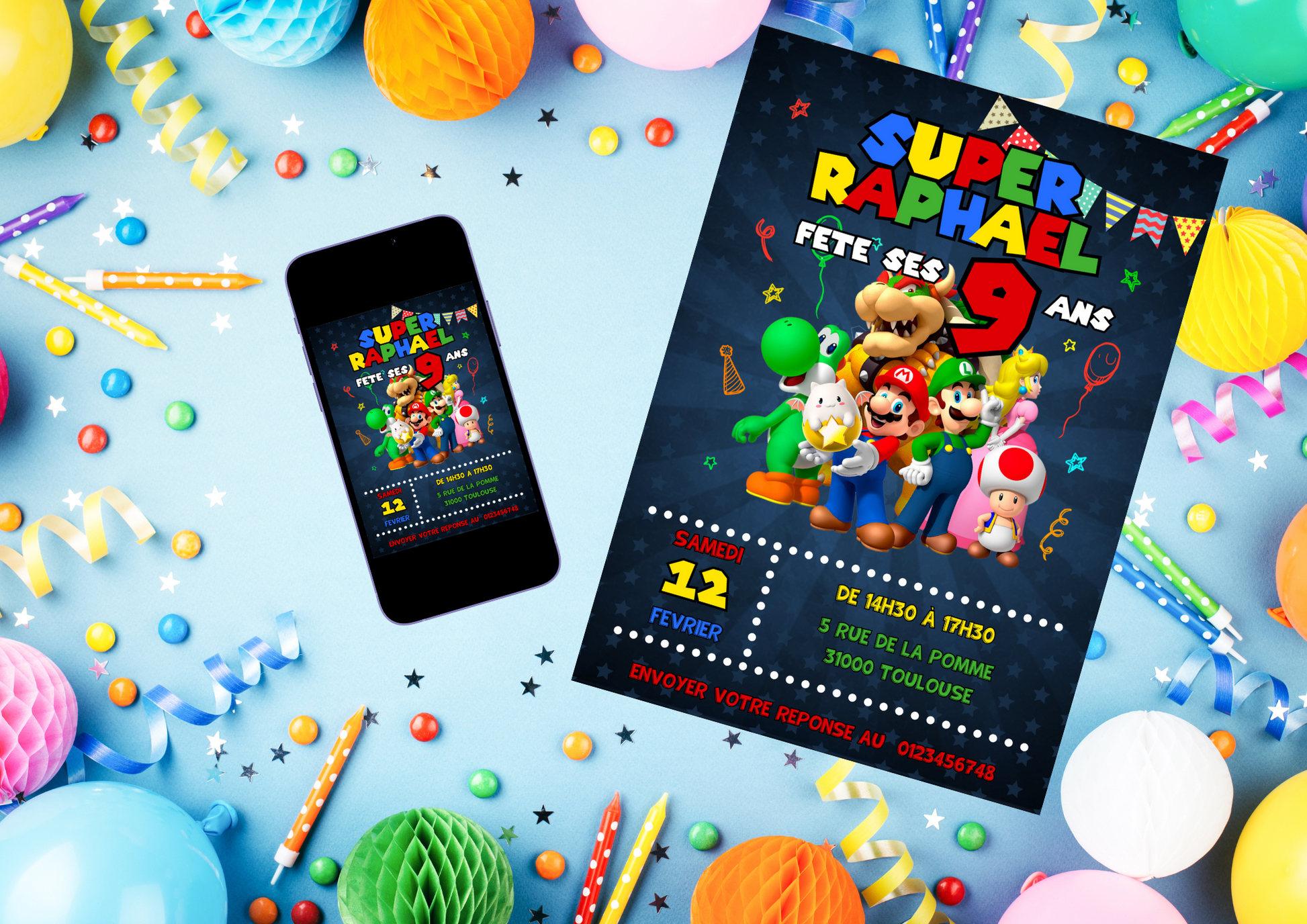 Invitation Anniversaire MARIO - Fete pour enfant