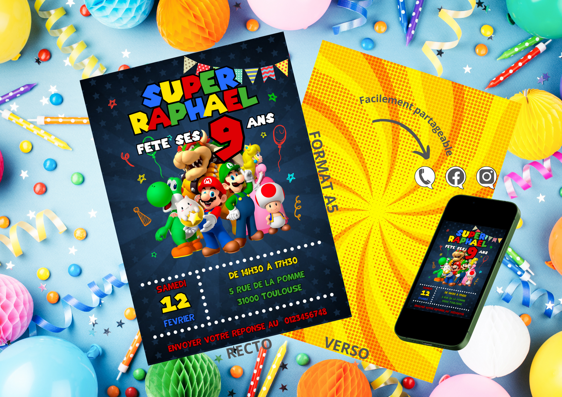 Carton d'Invitation Mario Bross - Fete pour enfant