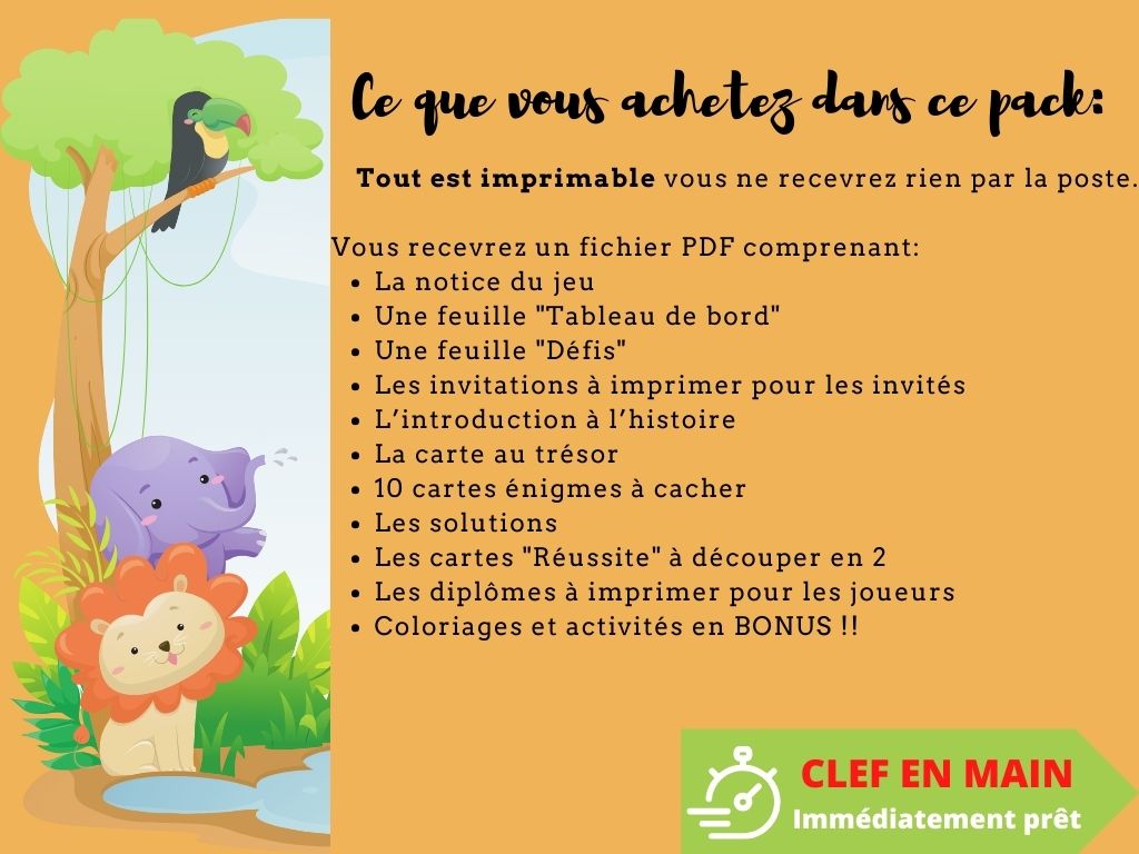 Chasse au trésor Les animaux de la Savane - Fete pour enfant