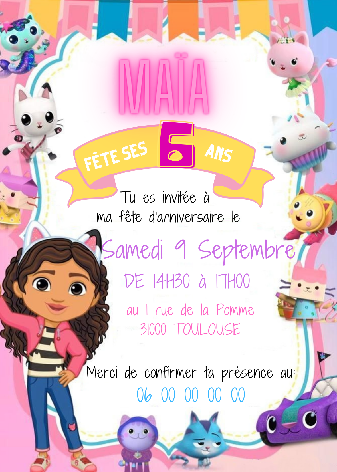 Carton d'Invitation Petit Chat - Fete pour enfant