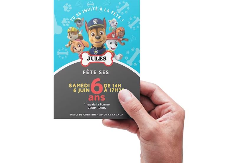 Carton d'Invitation Personnalisé Chien policier / Pompier - Fete pour enfant