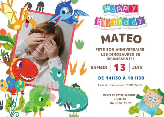 Carton d'Invitation Dinosaure - Fete pour enfant