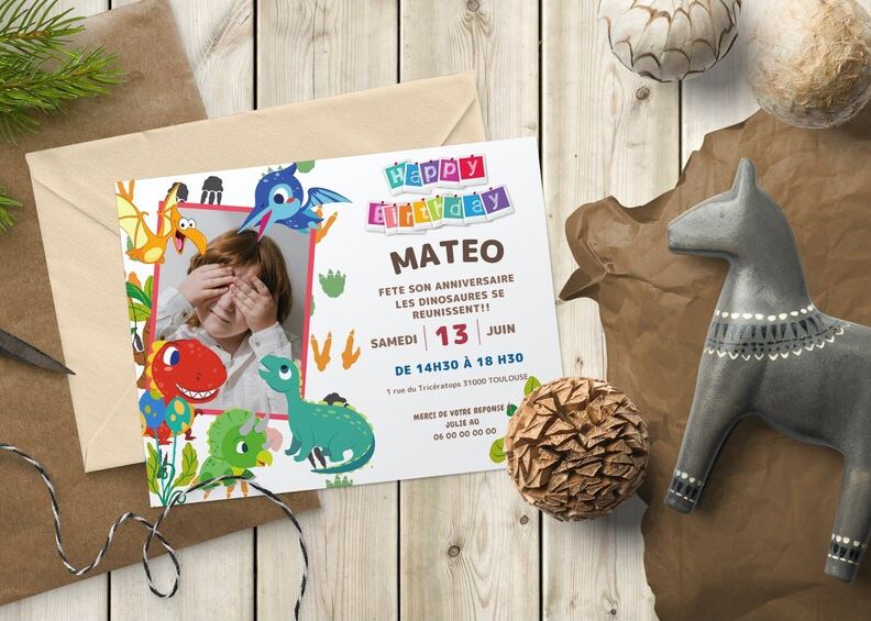 Carton d'Invitation Dinosaure - Fete pour enfant