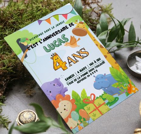 Carton d'Invitation Jungle - Fete pour enfant