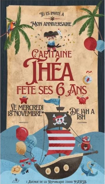 Carton d'Invitation Pirate - Fete pour enfant