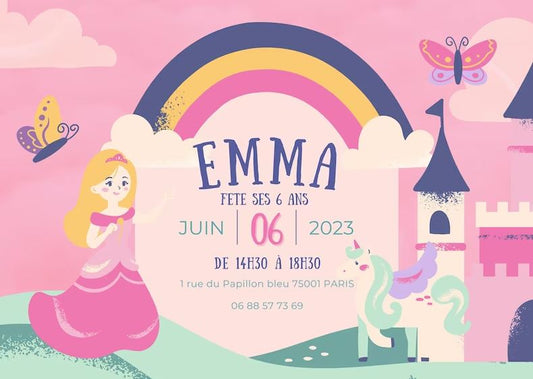 Carton d'invitation Princesse - Fete pour enfant