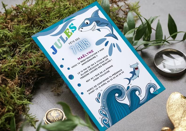 Carton d'Invitation Requin - Fete pour enfant