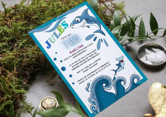 Carton d'Invitation Requin - Fete pour enfant