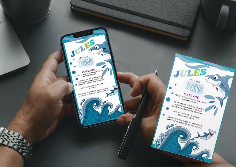 Carton d'Invitation Requin - Fete pour enfant